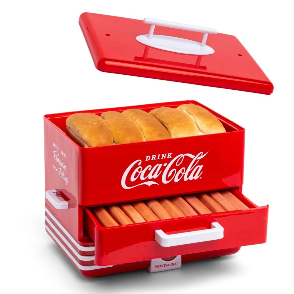 CocaCola Hot Dog Steamer and Bun Warmer Cooks 24 Hot Dogs 12 Buns Easy Clean red